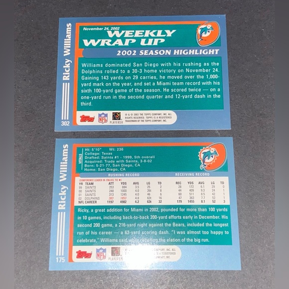 Ricky Williams cards (2) 2003 Topps - Picture 2 of 6